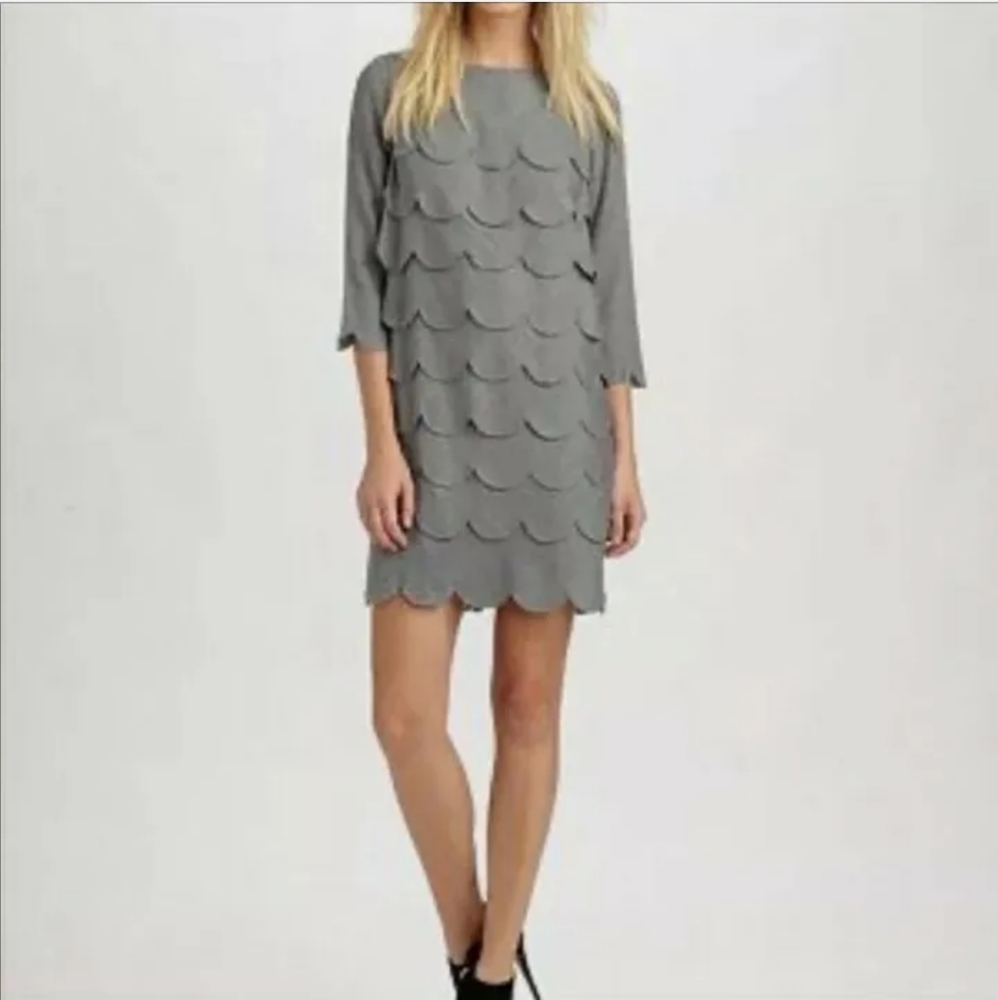 NWT Ali Ro Layered Scallop Grey Heather Shift 3/4 Sleeve Dress Sz 8